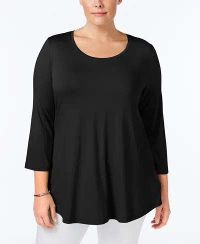 Jm Collection Plus Size 3/4-sleeve Top, Exclusively At Macy's In Black