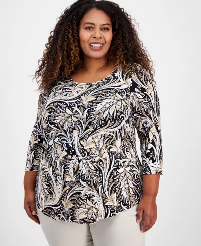 Jm Collection Plus Size 3/4-sleeve Top, Exclusively At Macy's In Deep Black
