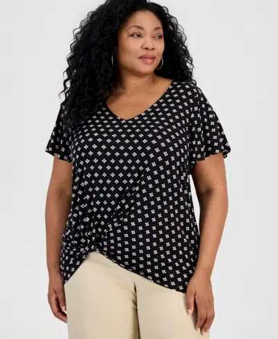 Jm Collection Plus Size Allegria Knot-hem Top, Macy's Exclusive In Black