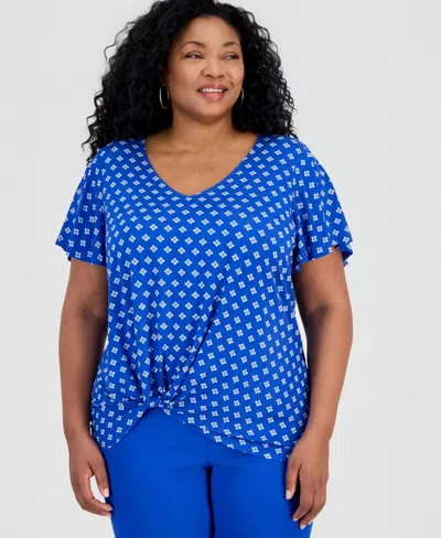 Jm Collection Plus Size Allegria Knot-hem Top, Macy's Exclusive In Blue