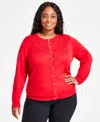 Jm Collection Plus Size Applique Long-sleeve Button-front Cardigan, Created For Macy's In Fire