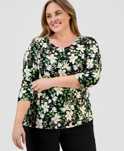 Jm Collection Plus Size Beth Scoop-neck Top, Macy's Exclusive In Multi