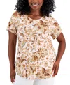 JM COLLECTION PLUS SIZE BLOOM PRINT SHORT-SLEEVE TOP, CREATED FOR MACY'S