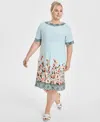 Jm Collection Plus Size Border-print Short-sleeve Shift Dress, Exclusively At Macy's In Tear Drop