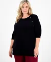 Jm Collection Plus Size Button-trim Sweater, Macy's Exclusive In Black