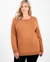 Jm Collection Plus Size Button-trim Sweater, Macy's Exclusive In Brown