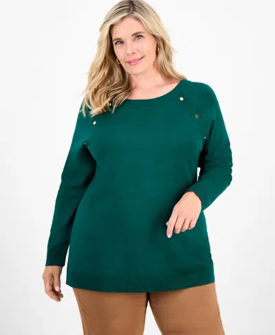 Jm Collection Plus Size Button-trim Sweater, Macy's Exclusive In Green