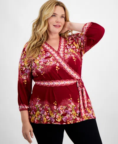 Jm Collection Plus Size Camille Faux-wrap Top, Created For Macy's In Ruby Slippers