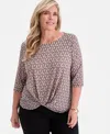 Jm Collection Plus Size Circular Pattern Twisted-hem Top, Macy's Exclusive In Black