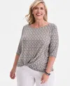 Jm Collection Plus Size Circular Pattern Twisted-hem Top, Macy's Exclusive In White