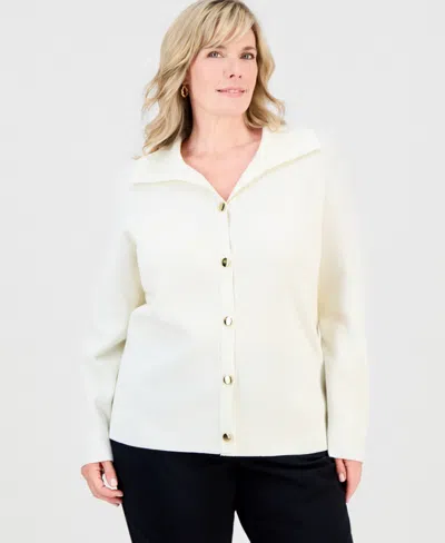 Jm Collection Plus Size Collared Long-sleeve Cardigan, Macy's Exclusive In White