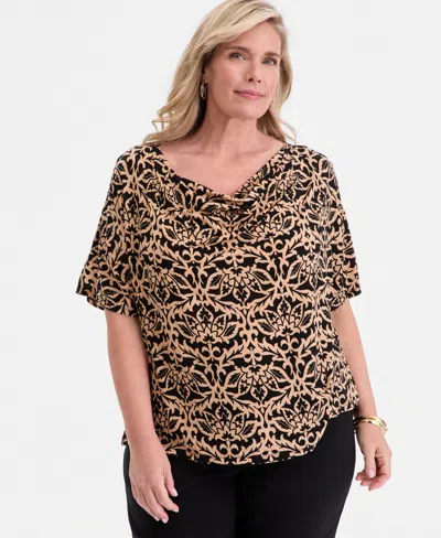 Jm Collection Plus Size Cowl-neck Elbow-sleeve Top, Macy's Exclusive In Multi