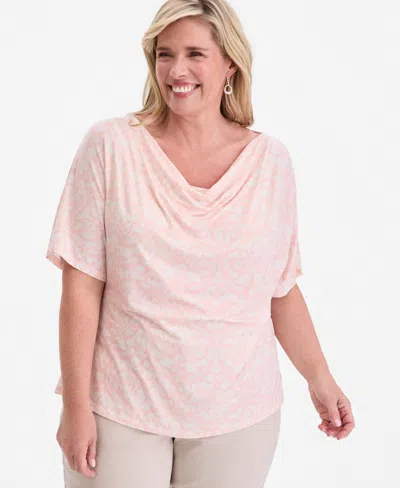 Jm Collection Plus Size Cowl-neck Elbow-sleeve Top, Macy's Exclusive In Pink