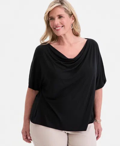 Jm Collection Plus Size Cowl-neck Flutter-sleeve Top, Macy's Exclusive In Black