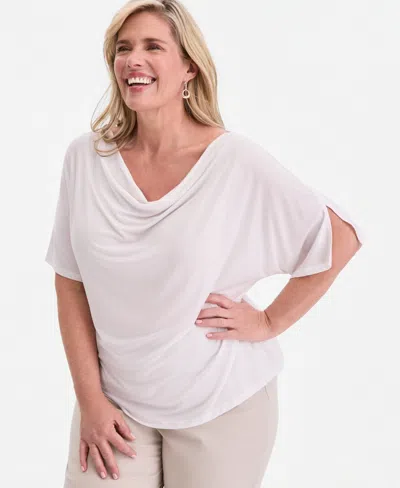 Jm Collection Plus Size Cowl-neck Flutter-sleeve Top, Macy's Exclusive In White