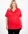 Jm Collection Plus Size Cowlneck Top, Macy's Exclusive In Red