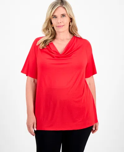 Jm Collection Plus Size Cowlneck Top, Macy's Exclusive In Red