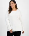 Jm Collection Plus Size Crewneck Long-sleeve Sweater, Macy's Exclusive In White