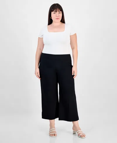 Jm Collection Plus Size Cropped Pull-on Pants, Exclusively At Macy's In Deep Black