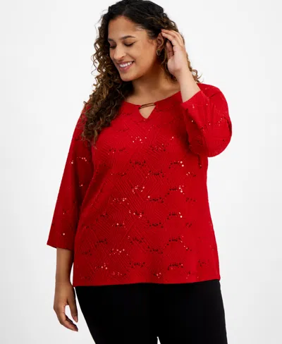 Jm Collection Plus Size Disco Dot Jacquard Top, Created For Macy's In Fire Combo