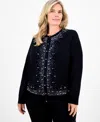 Jm Collection Plus Size Embellished Button-front Cardigan, Macy's Exclusive In Black