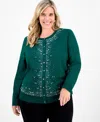 Jm Collection Plus Size Embellished Button-front Cardigan, Macy's Exclusive In Green