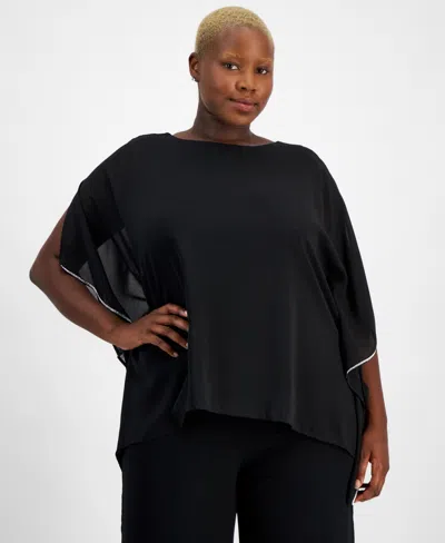 Jm Collection Plus Size Embellished Chiffon Poncho, Created For Macy's In Deep Black