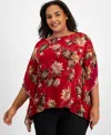 Jm Collection Plus Size Embellished Chiffon Poncho, Created For Macy's In Glam Red Combo