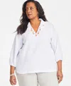 JM COLLECTION PLUS SIZE EMBELLISHED COLLAR COTTON GAUZE TOP, EXCLUSIVELY AT MACY'S