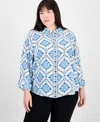 Jm Collection Plus Size Embellished-placket Button-front Shirt, Exclusively At Macy's In Neo Natura