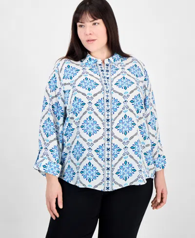 Jm Collection Plus Size Embellished-placket Button-front Shirt, Exclusively At Macy's In Neo Natura
