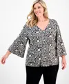 Jm Collection Plus Size Embellished V-neck 3/4-sleeve Top, Macy's Exclusive In Black