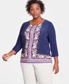Jm Collection Plus Size Enchantment Floral Jacquard Top, Created For Macy's In Intrepid Blue Combo