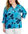 JM COLLECTION PLUS SIZE FELICIA FLORAL UTILITY TOP, CREATED FOR MACY'S