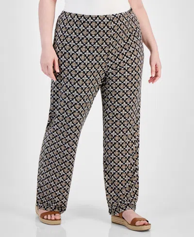 Jm Collection Plus Size Francesca Foulard Knit Pants, Created For Macy's In Deep Black Combo