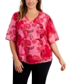 JM COLLECTION PLUS SIZE GLAMOROUS GARDEN NECKLACE TOP, CREATED FOR MACY'S