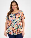 JM COLLECTION PLUS SIZE GLORIOUS GARDEN SCOOP-NECK TOP, CREATED FOR MACY'S