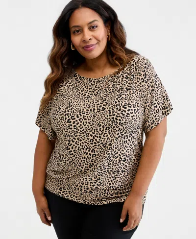 Jm Collection Plus Size Graphic Leopard Banded Bottom Top, Macy's Exclusive In Multi