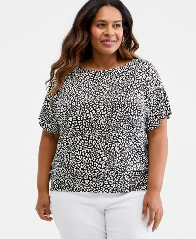 Jm Collection Plus Size Graphic Leopard Banded Bottom Top, Macy's Exclusive In Multi
