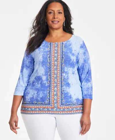 Jm Collection Plus Size Haze Jacquard Print Top, Exclusively At Macy's In Blue Lilac