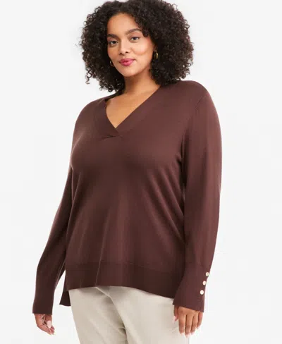 Jm Collection Plus Size High-low Hem V-neck Sweater, Macy's Exclusive In Multi