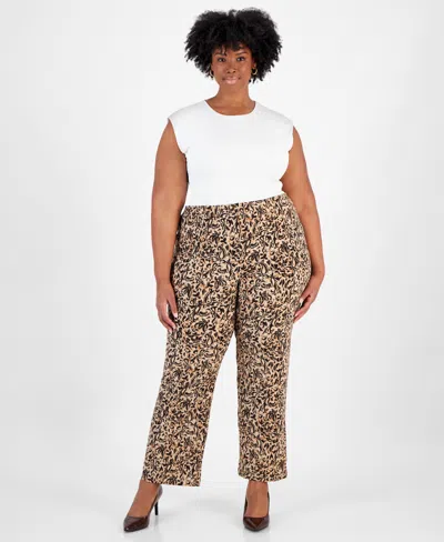 Jm Collection Plus Size Impression Knit Pants, Created For Macy's In Coffee Cake