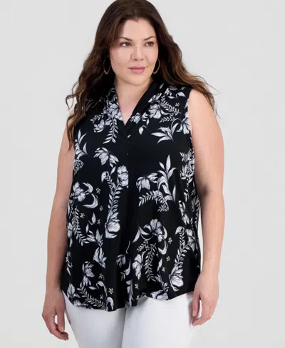 Jm Collection Plus Size Indina Floral Sleeveless V-neck Top, Macy's Exclusive In Multi