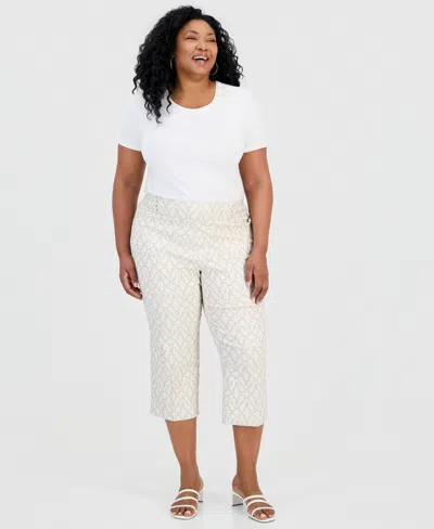 Jm Collection Plus Size Jacquard Rivet Capri Pants, Macy's Exclusive In Black