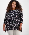 Jm Collection Plus Size Jacquard Swing Top, Exclusively At Macy's In Deep Black