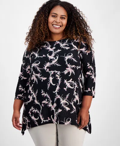 Jm Collection Plus Size Jacquard Swing Top, Exclusively At Macy's In Deep Black
