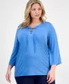 JM COLLECTION PLUS SIZE LACE-UP SPLIT-NECK TOP, EXCLUSIVELY AT MACY'S