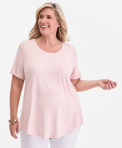 Jm Collection Plus Size Lattice Play Scoop-neck T-shirt, Macy's Exclusive In Pink