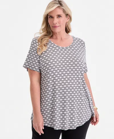 Jm Collection Plus Size Lattice Play Scoop-neck T-shirt, Macy's Exclusive In Gray