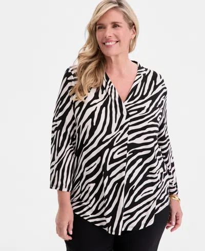 Jm Collection Plus Size Lush V-neck Top, Macy's Exclusive In Black